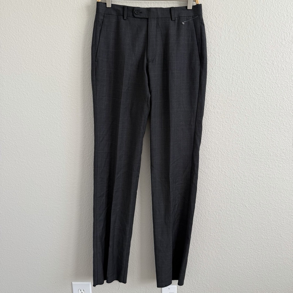 John Varvatos Mens Gray 100% Wool Dress Pants Size 30 30R Unhemmed READ